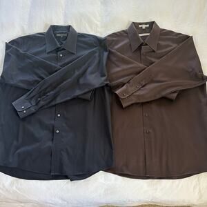 Men's Black and Brown Long Sleeves Button Down Non Iron Shirt Set of 2 XL/ 17